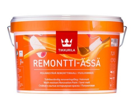 Краска моющаяся TIKKURILA REMONTTI ASSA полуматовая база С (2,7 л) 1300, Белый Краска моющаяся TIKKURILA REMONTTI ASSA полуматовая база С (2,7 л) 1300, Белый