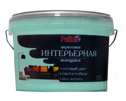 Краска PALIZH акриловая интерьерная моющаяся №307 мята,  3,7 кг, 11605598
