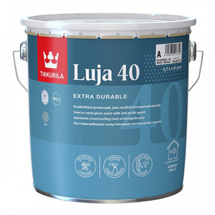 Краска антигрибковая TIKKURILA LUJA 40 для влажных помещений база С (2,7л) 8287, Белый Краска антигрибковая TIKKURILA LUJA 40 для влажных помещений база С (2,7л) 8287, Белый