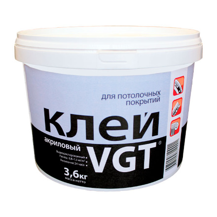 Клей VGT акриловый для потолочных покрытий белый 3.6 кг Клей VGT акриловый для потолочных покрытий белый 3.6 кг